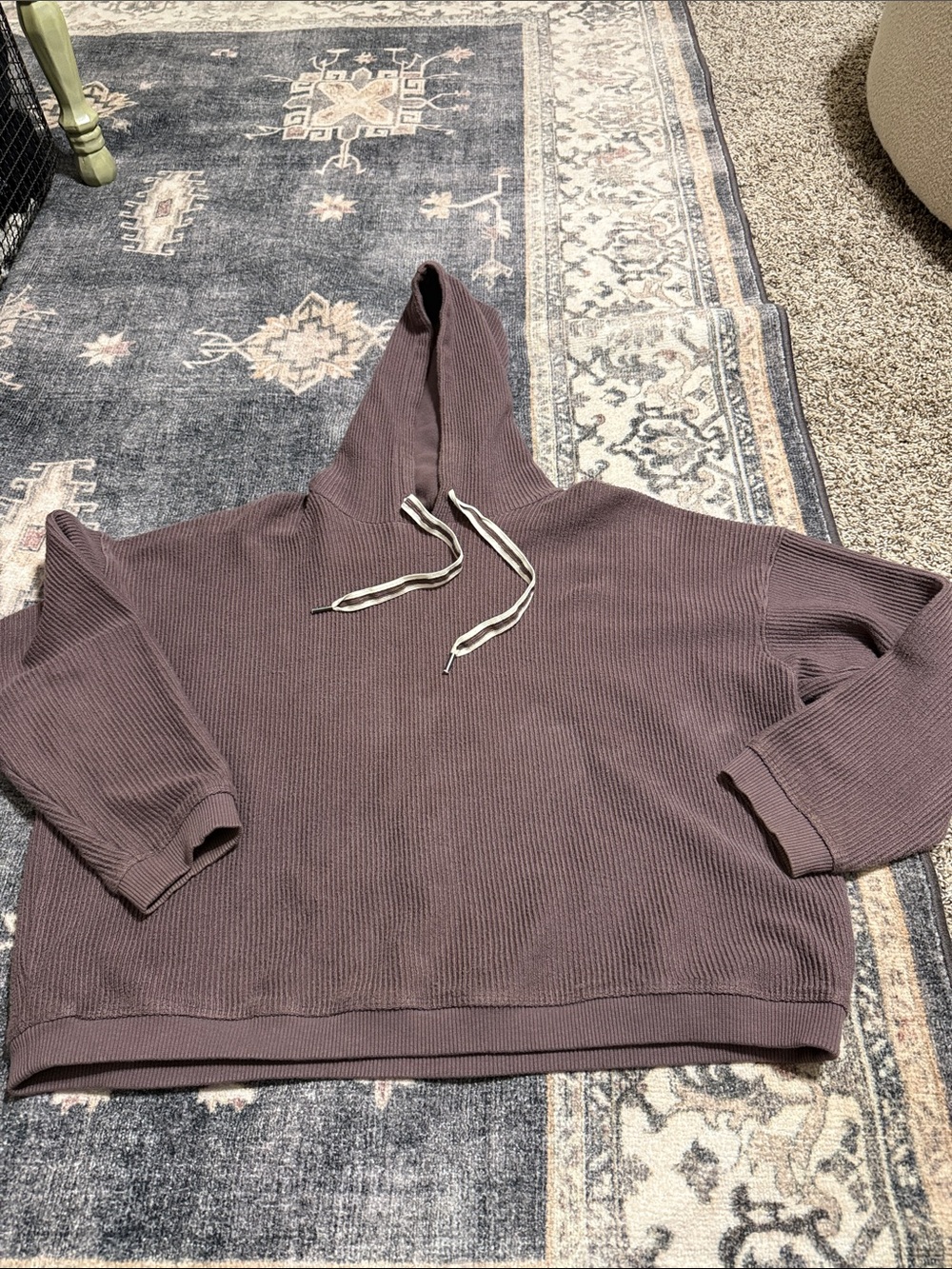 aerie Washed Plum Waffle-Knit Hoodie Sweater